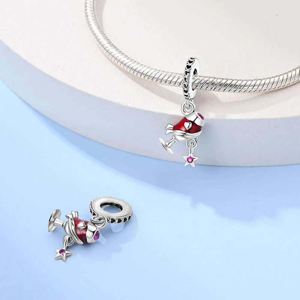 New Sterling Charm Romantic Red Wine Glass Pendant Fit Charms Silver 925 Original Bracelet DIY Jewelry Making For Women_voghion.com