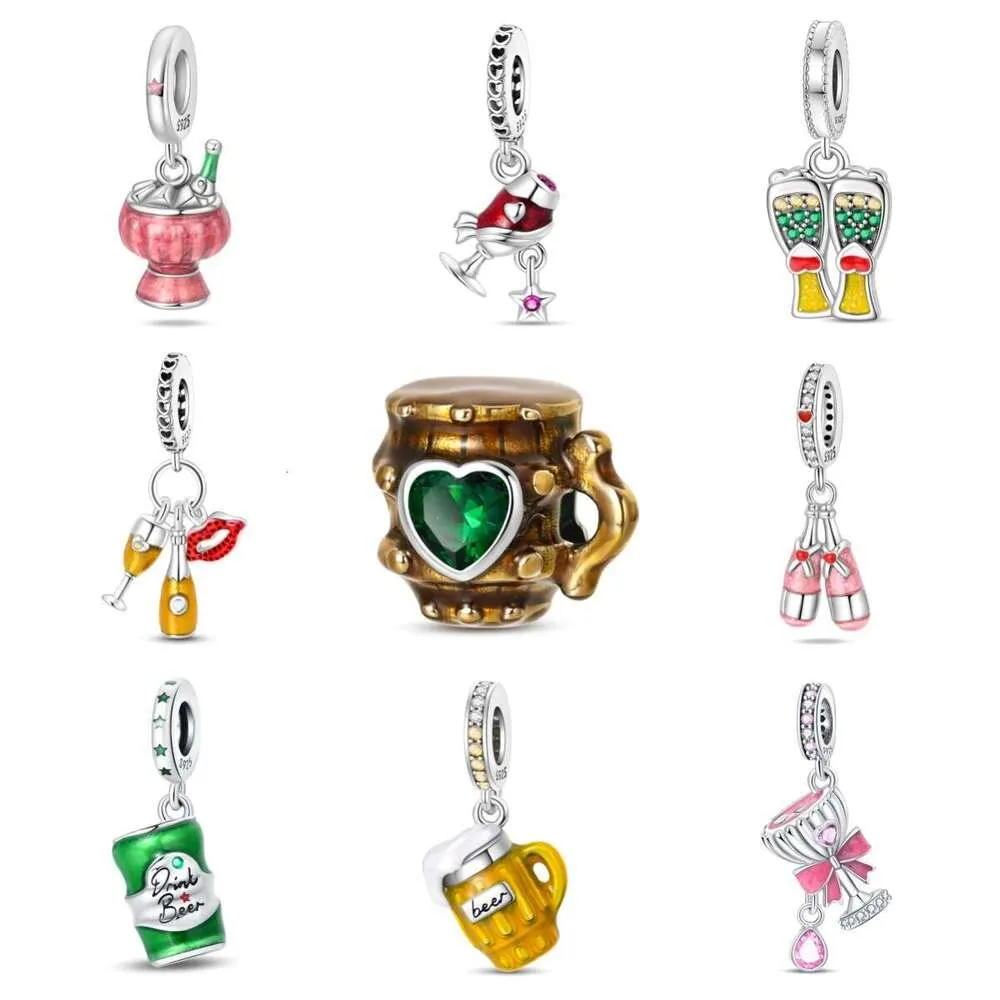 Sterling Silver Romantic Red Wine Glass Charm For Bracelet_voghion.com