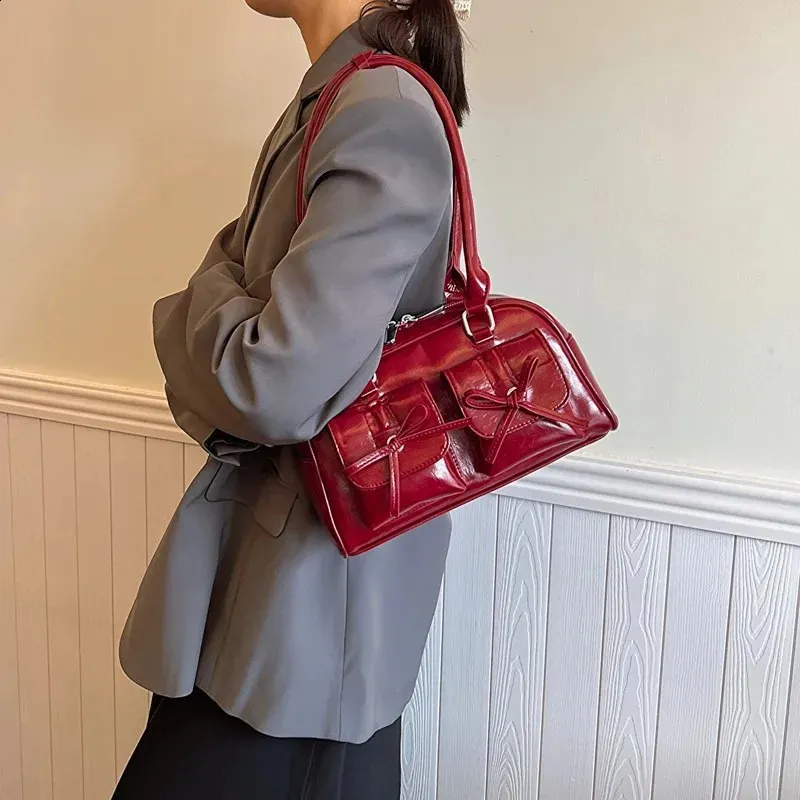 Aileway Y2K Trendy Shoulder Bag For Women - Red With Bow, 2 Removable Straps - View #14