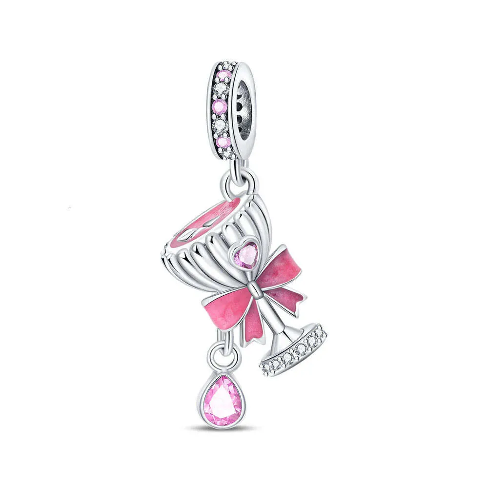 Sterling Silver Romantic Red Wine Glass Charm For Bracelet_voghion.com
