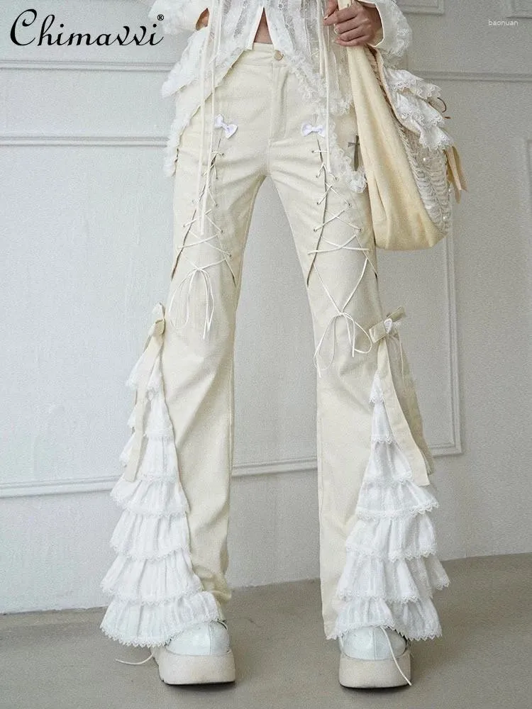 Lace White Jeans With Ruffle Bottom White Sexy Women's Lace Ruffle