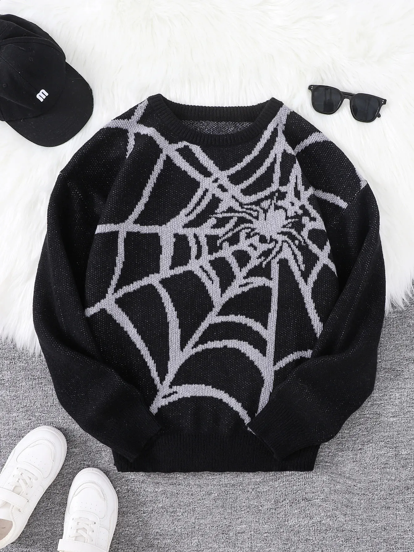 241228 Spider Web Jacquard Knit Sweater Casual... From Mu02, $8.09 