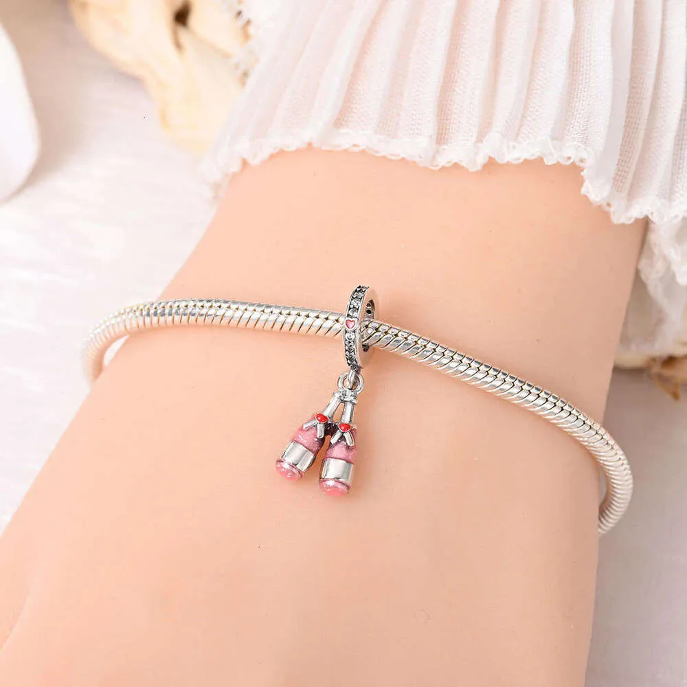Sterling Silver Romantic Red Wine Glass Charm For Bracelet_voghion.com