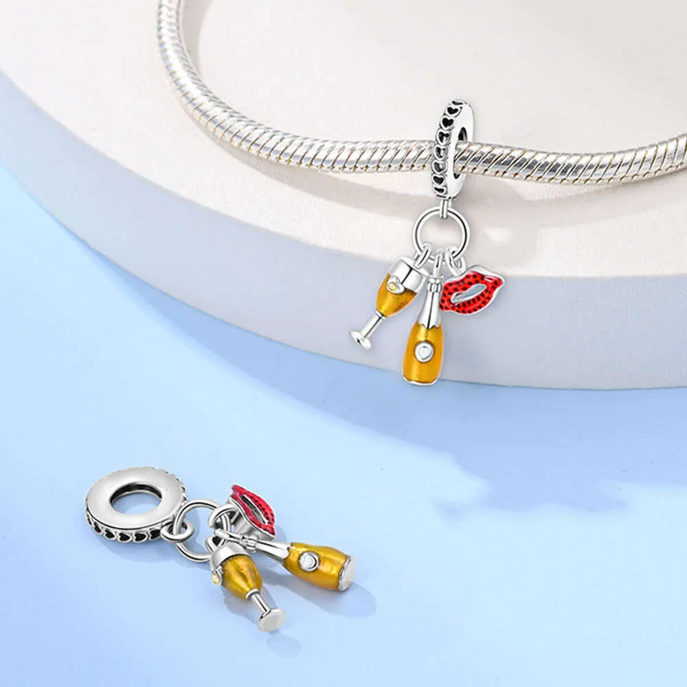 New Sterling Charm Romantic Red Wine Glass Pendant Fit Charms Silver 925 Original Bracelet DIY Jewelry Making For Women_voghion.com