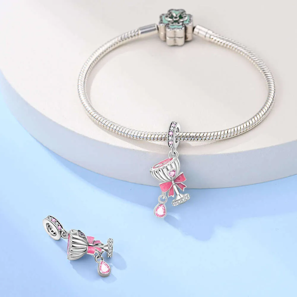 Sterling Silver Romantic Red Wine Glass Charm For Bracelet_voghion.com
