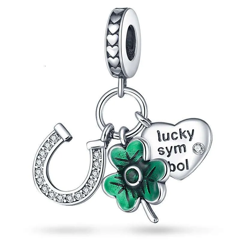Charm coccinella e quadrifoglio verde in argento per bracciale_voghion.com