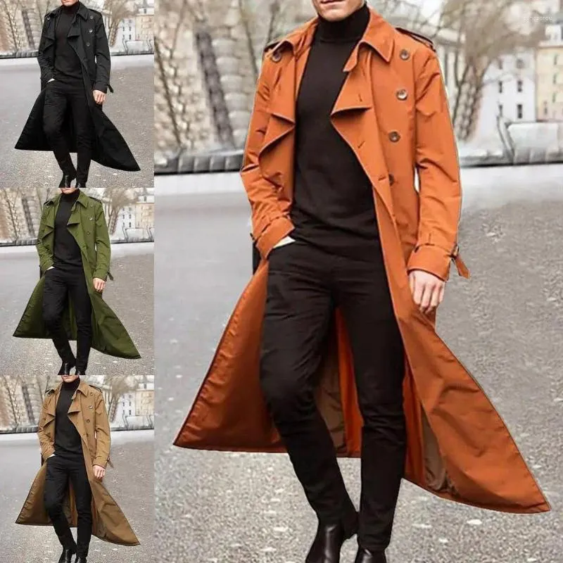 Autumn Green Trench Coat Mens With Extra Long Buttons Solid Color Overcoat Jacket From Dongporou 16.48 DHgate.Com