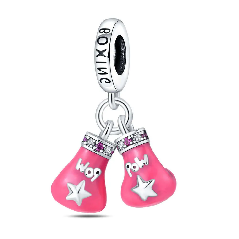 Nuovo ciondolo Sterling Charm rosa a forma di boxe, compatibile con braccialetti originali in argento 925 per la creazione di gioielli fai da te, ideale come regalo per donne._voghion.com