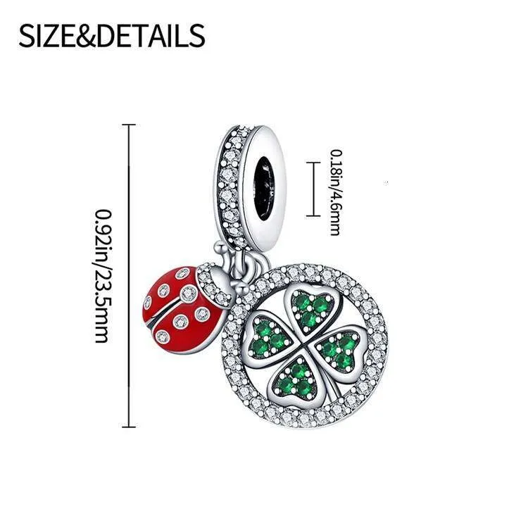 Charm coccinella e quadrifoglio verde in argento per bracciale_voghion.com