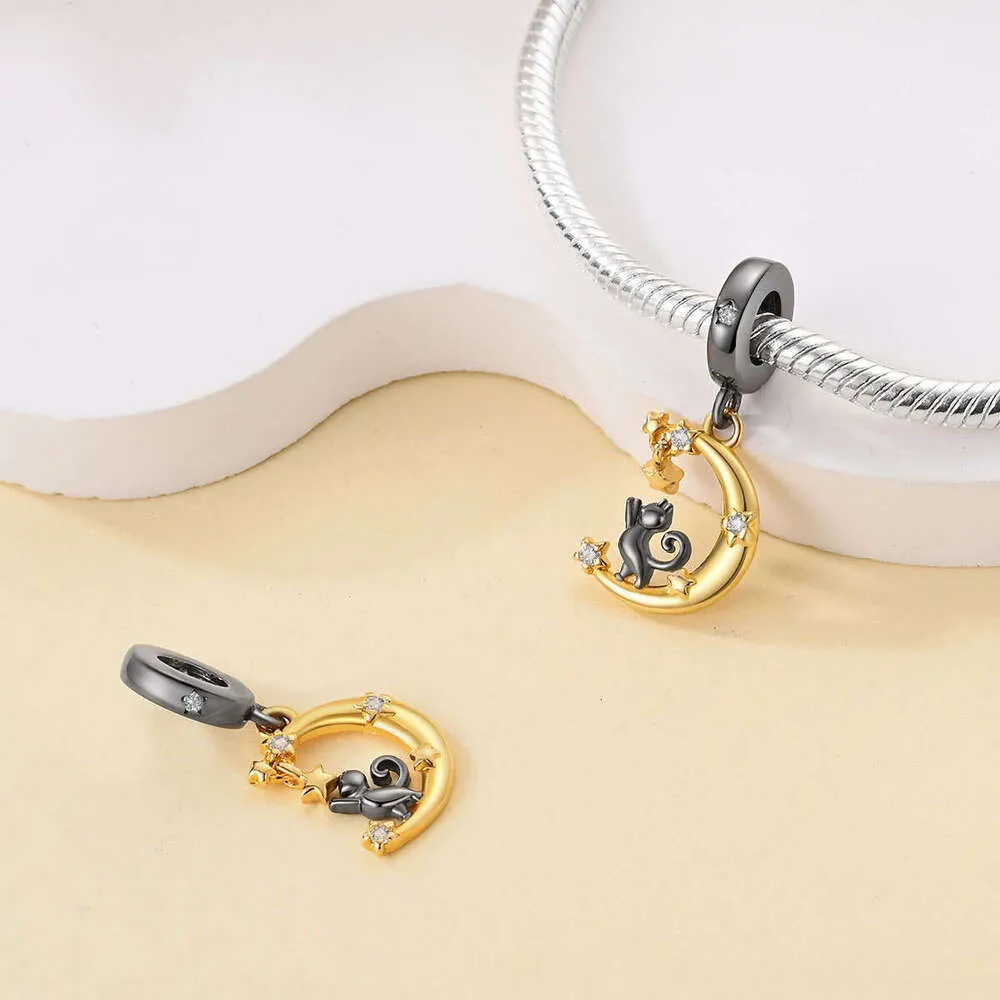 Nuova serie di ciondoli Sterling Charm, simpatico ciondolo a forma di gatto, compatibile con ciondoli in argento 925, braccialetti originali per la creazione di gioielli fai da te da donna._voghion.com