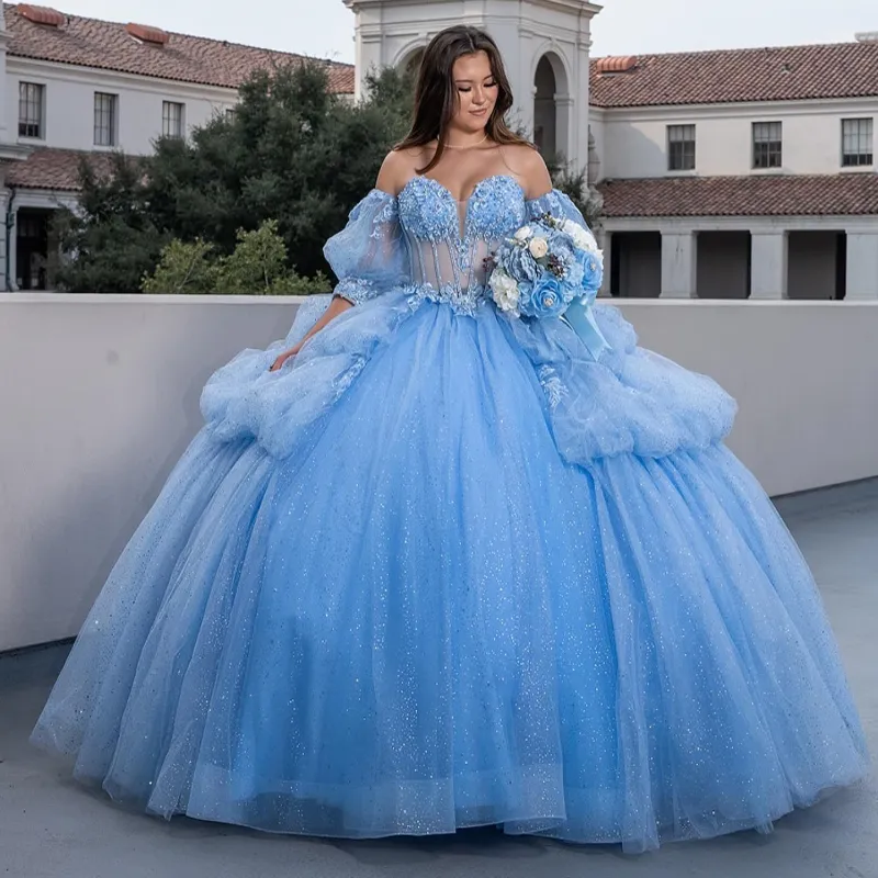 Princess Sky Blue Quinceanera Dresses,Sweet 16 Dresses with Applique Beaded,DS4414 main image 1