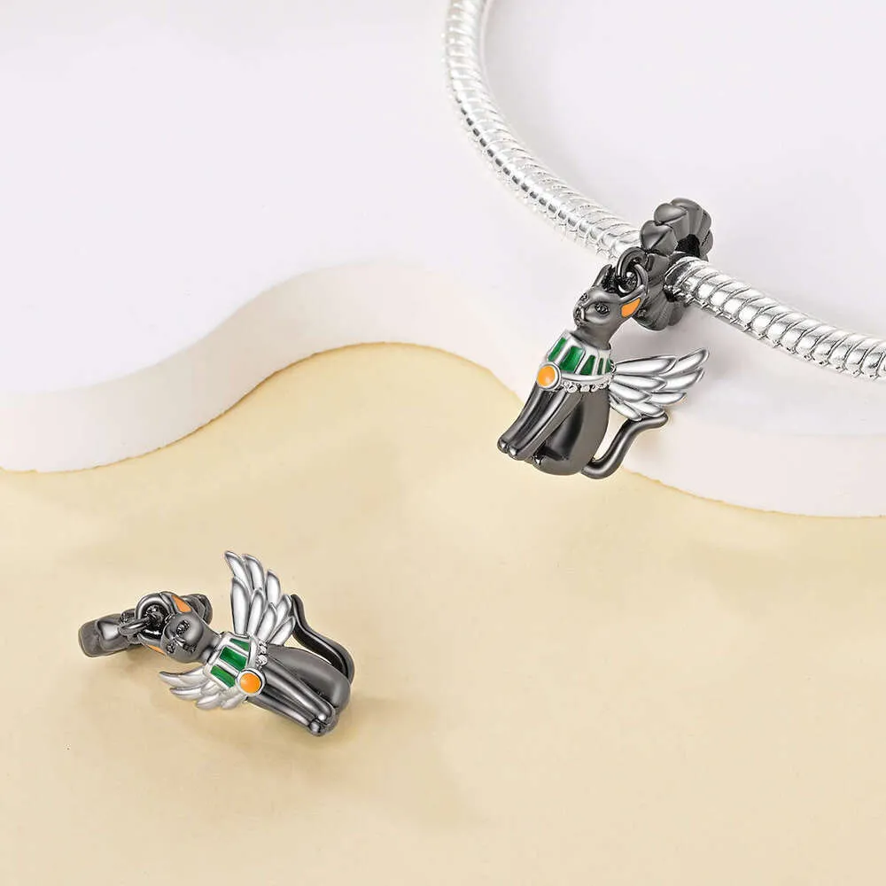 Nuova serie di ciondoli Sterling Charm, simpatico ciondolo a forma di gatto, compatibile con ciondoli in argento 925, braccialetti originali per la creazione di gioielli fai da te da donna._voghion.com