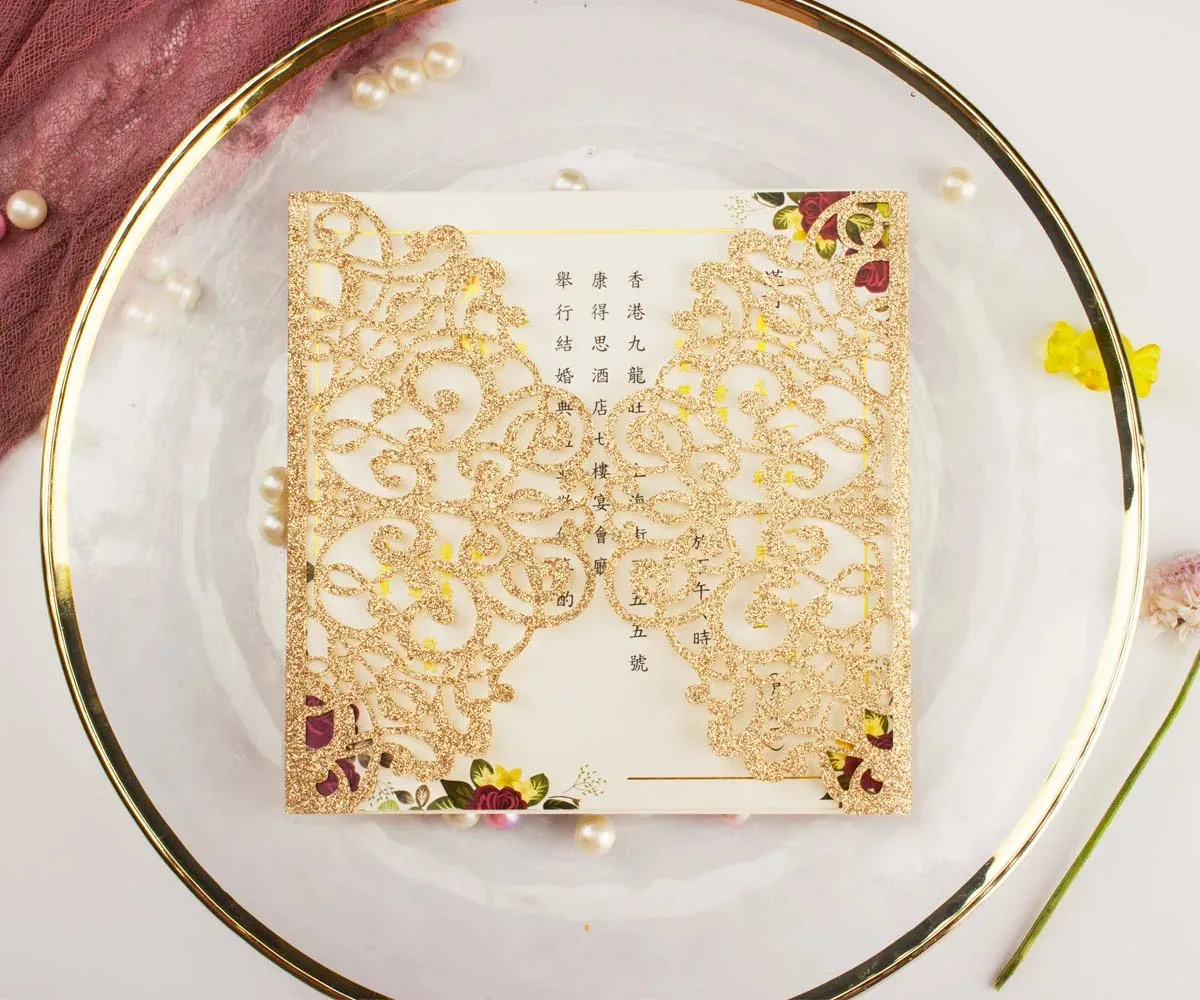 10 invitaciones de purpurina rosa dorada para de b... – Vicedeal, image size:1200x1000