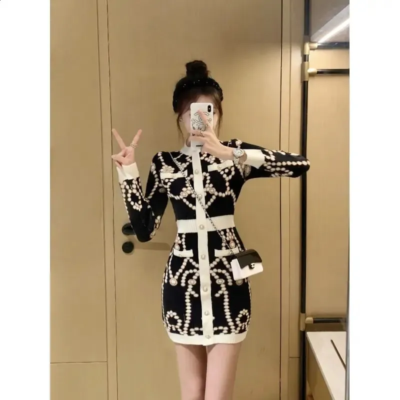 chiffon sweater dress autumn womens long sleeved turtle neck knitted dress sexy high score style sweater casual warm thick for women 241007