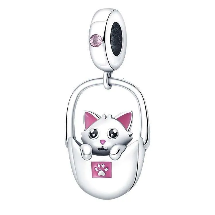 New Sterling Charm Cute Kitten Pendant Fit Charms Silver 925 Original Bracelet DIY Jewelry Making For Women Gifts_voghion.com