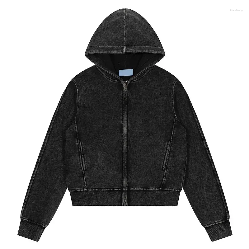 Black Zippered Cropped Hoodie Sweatshirt - Mens & Womens