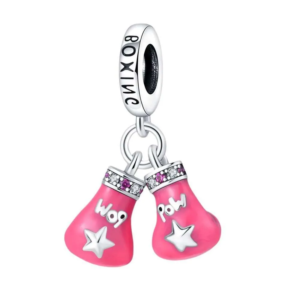 Nuovo ciondolo Sterling Charm rosa a forma di boxe, compatibile con braccialetti originali in argento 925 per la creazione di gioielli fai da te, ideale come regalo per donne._voghion.com