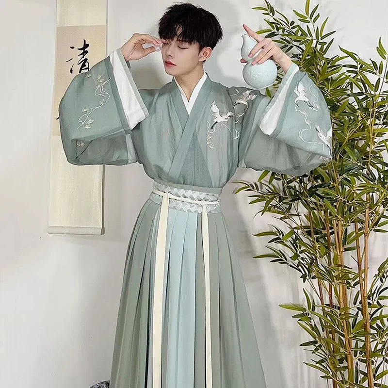 Save Big on Bulk Chinese Traditional Clothing Hanfu Elegant Pine And Crane  Embroidered Hanfu Dress For Men: Traditional Chinese Hanfu Outfit Best