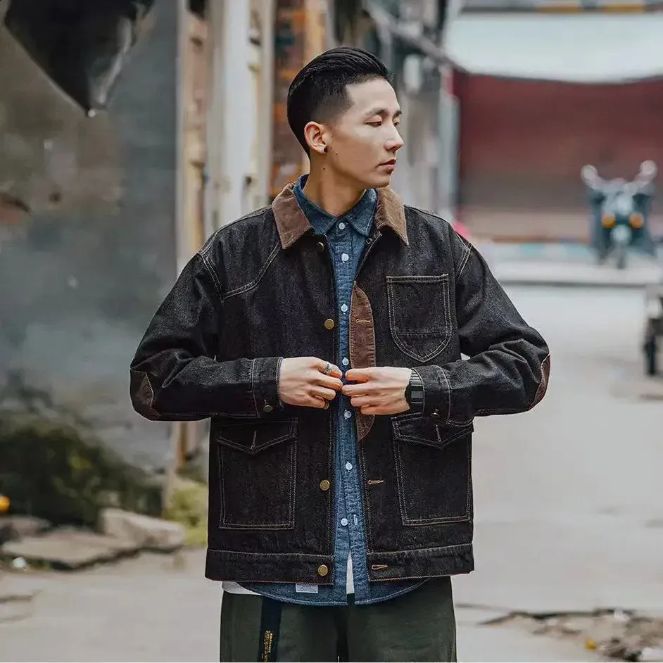 Black Buttoned Denim Jacket | Mens Aesthetic Autumn From