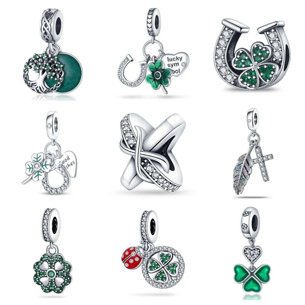 Charm coccinella e quadrifoglio verde in argento per bracciale_voghion.com