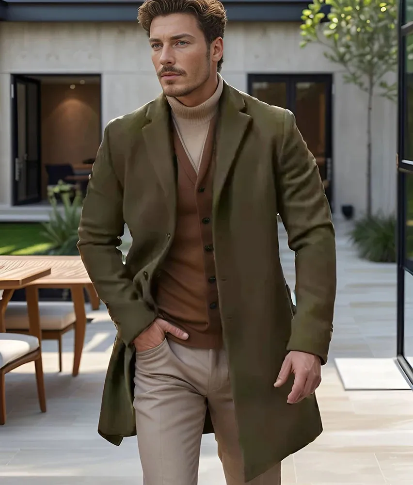 Mens Wool Blend Mid-Length Windbreaker Coat - Multicolor, Multiple