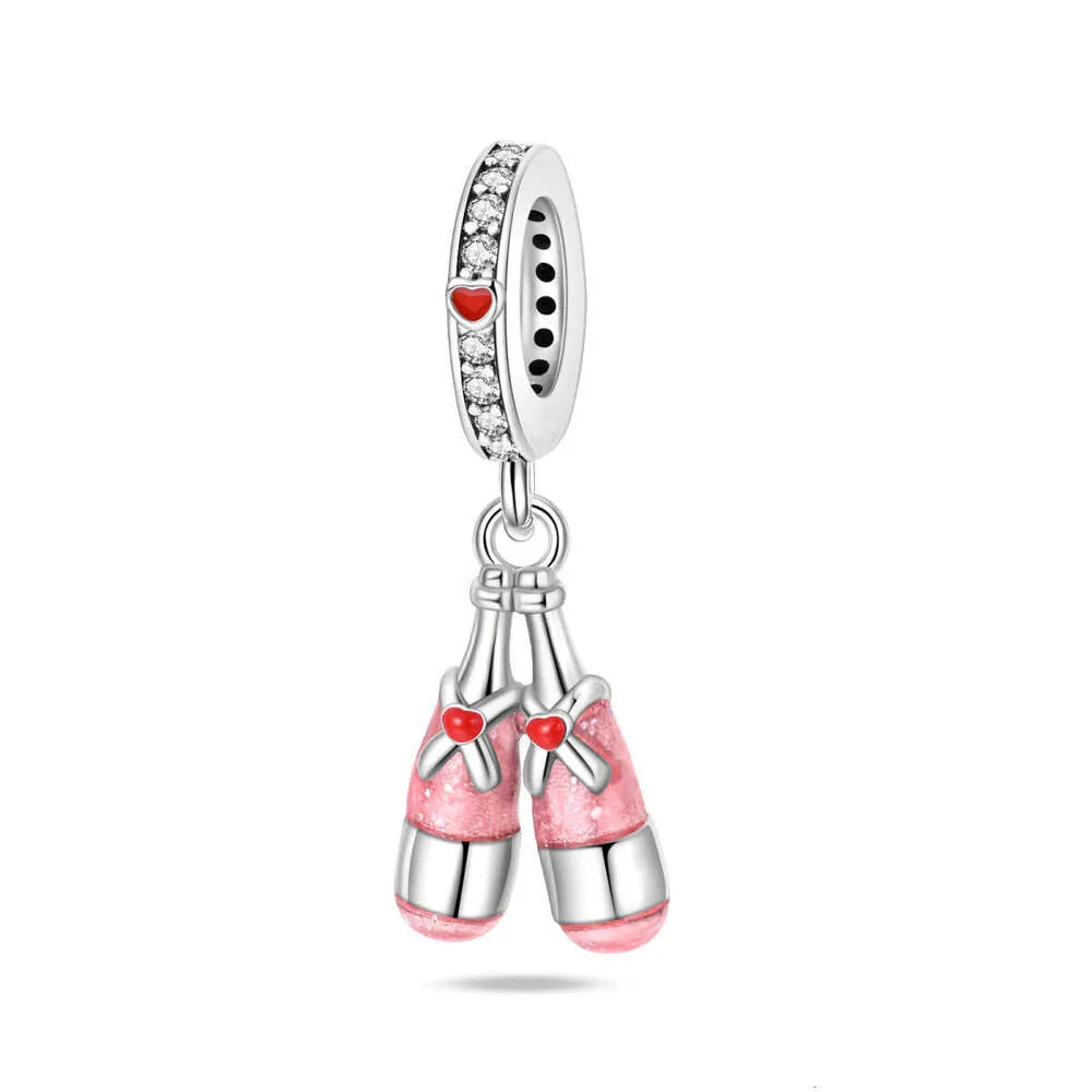 Sterling Silver Romantic Red Wine Glass Charm For Bracelet_voghion.com
