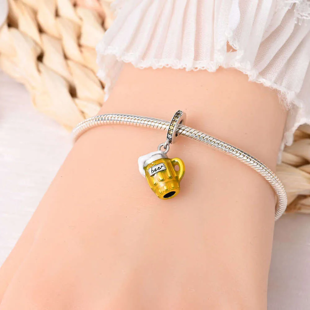 Sterling Silver Romantic Red Wine Glass Charm For Bracelet_voghion.com
