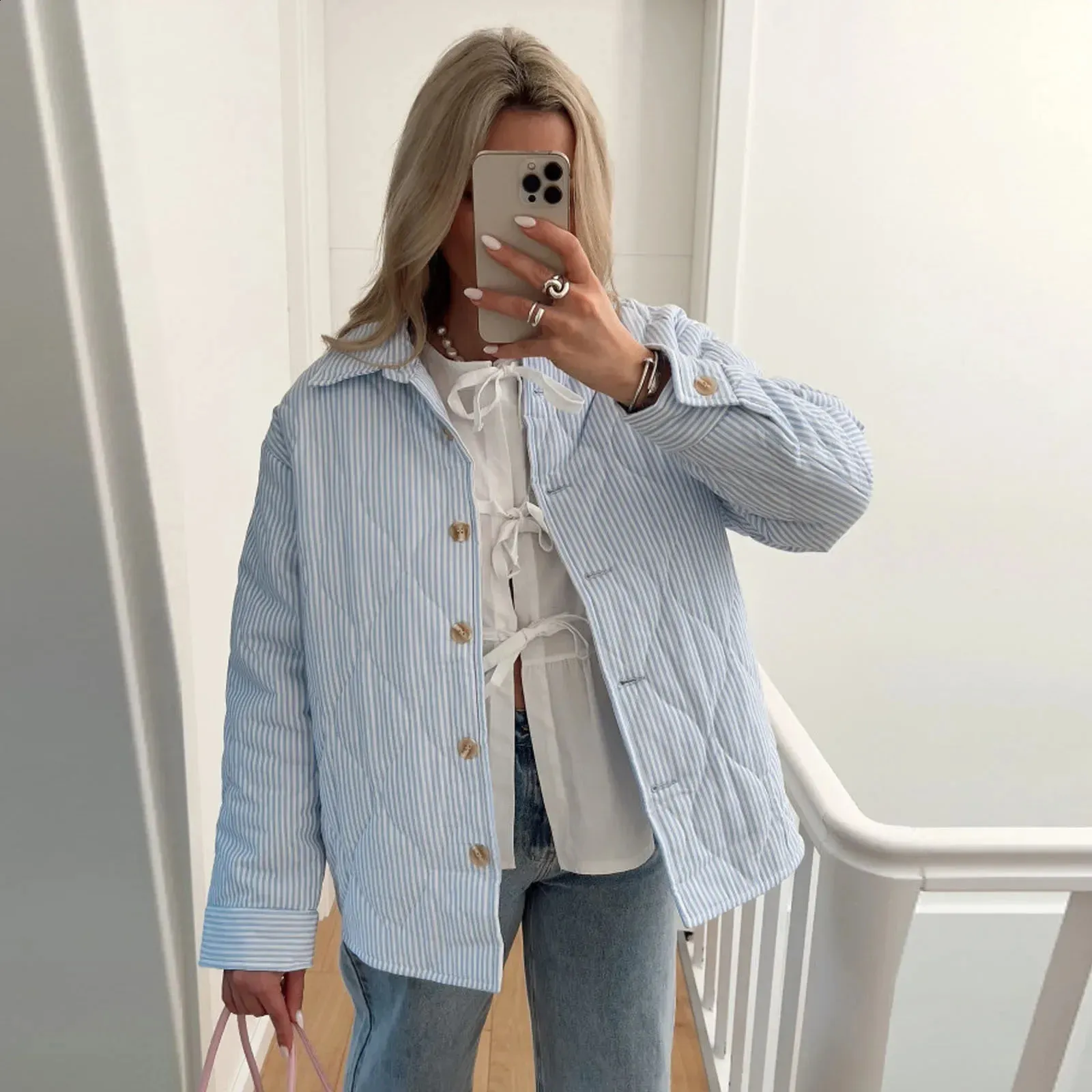 Veste Bouffante Patchwork Femme - Col Montant, Cordon De Serrage, Couleurs Unies, Chaude Et Légère Pour L'hiver