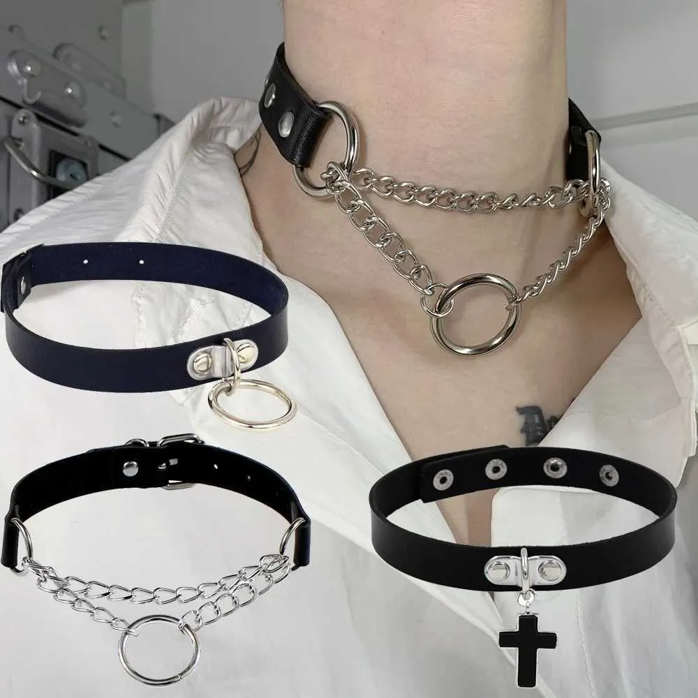 CollarX Gothic Leather Choker Necklaces Unisex Punk Rock Rivet