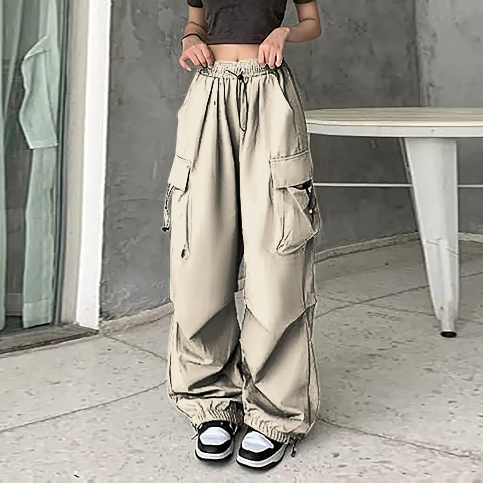 Cargo jogger pants womens bootcut acetate low waist capris with
