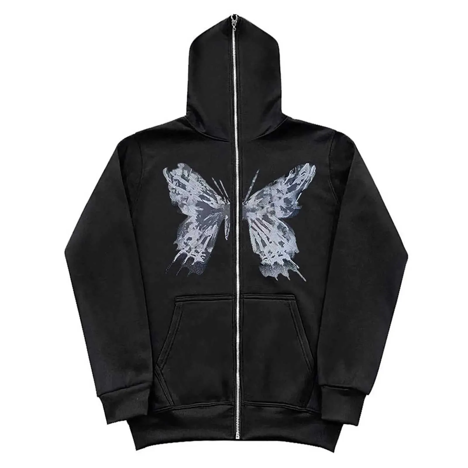 Dark Fashion Heart Butterfly Print Long Sleeve Sport Hooded Full