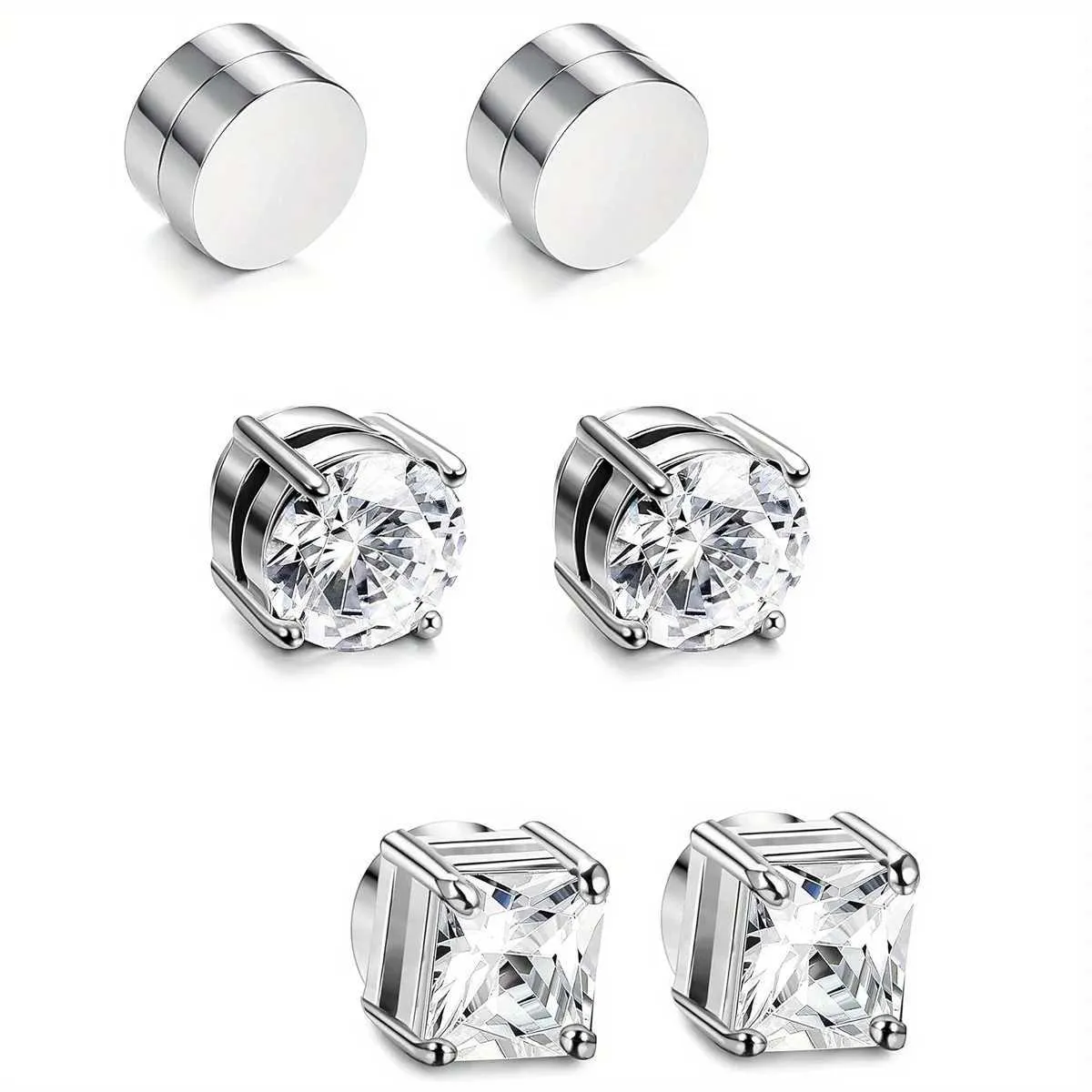 Magnetic Ear Studs For Men: Stainless Steel Crystal Non Piercing