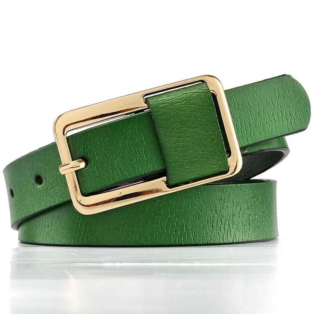 Green Leather Belt for Women - Narrow, Simple, Decorative  display picture 1