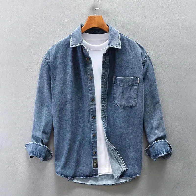 Amazon.com: BoShiNuo Spring Autumn Men Denim Thin Shirt Soft
