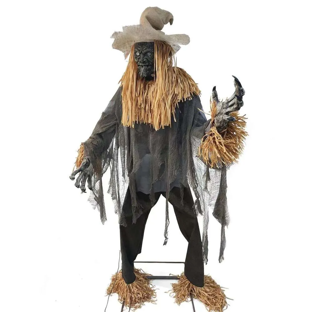 Haunted Hill Farm Life-Size Animated Skeleton Scarecrow Prop With Rotating Head,Multicolor