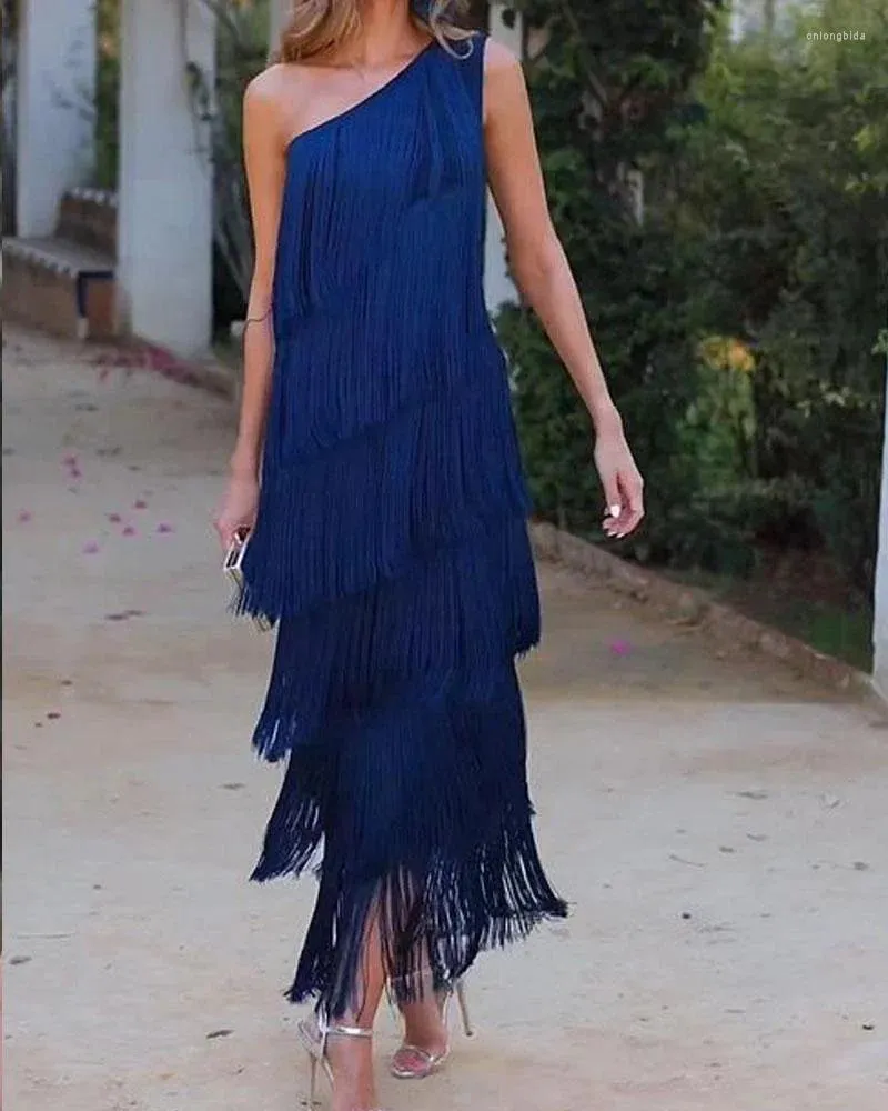 spring dresses asymmetrical Lenore Long Asymmetrical Neckline Techno Scuba Dress main image 1