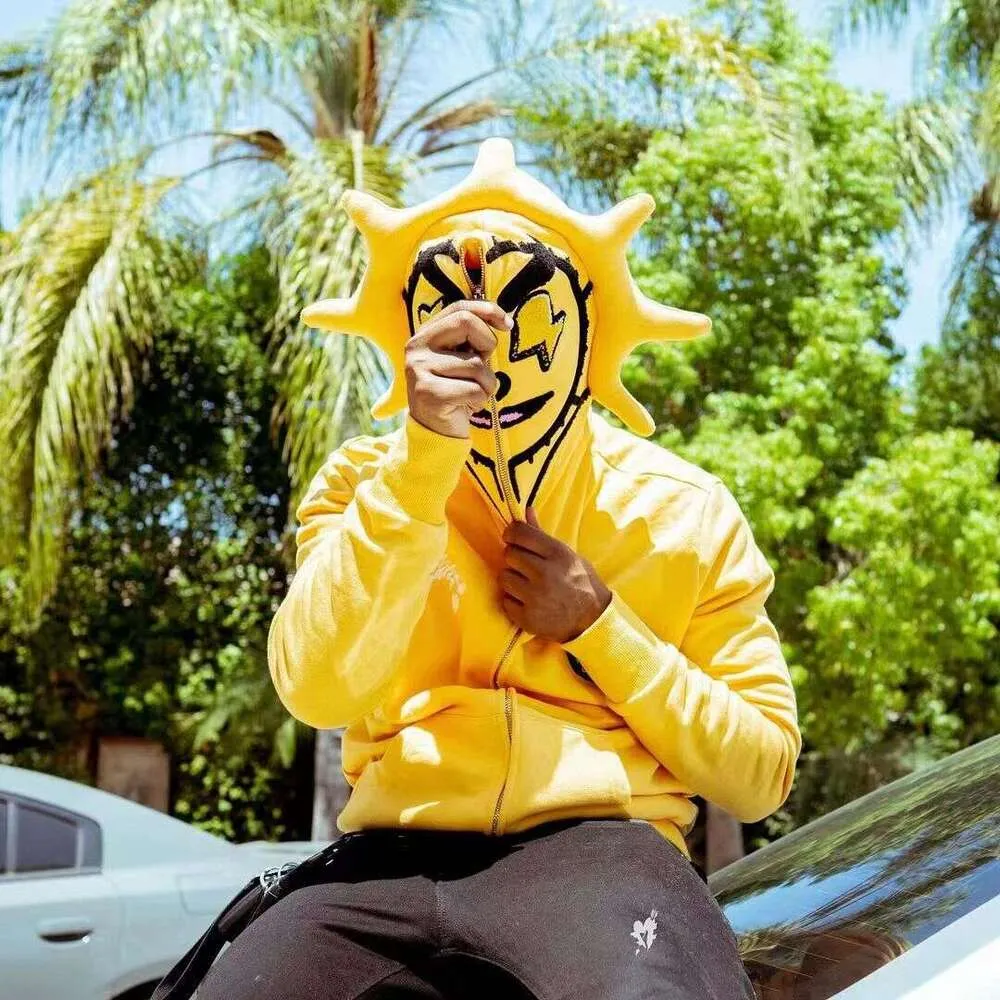 Y2K Sun Graphic Zip Up Hoodie – Slim Fit Streetwear From