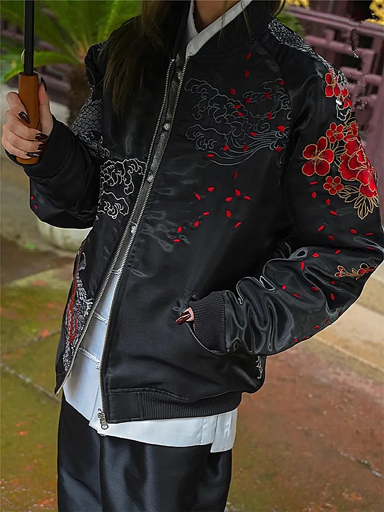 Reversible Black Dragon Embroidered Sukan Souvenir Jacket for Men