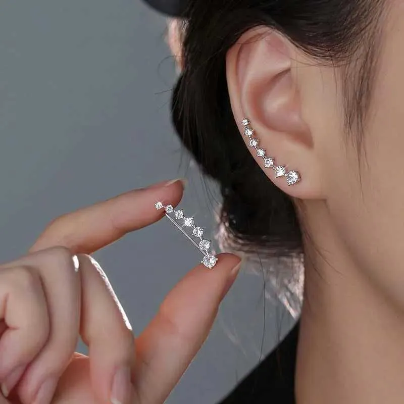 Silver Star U-Shaped Stud Earrings with Zircon Women's Fashion Jewelry