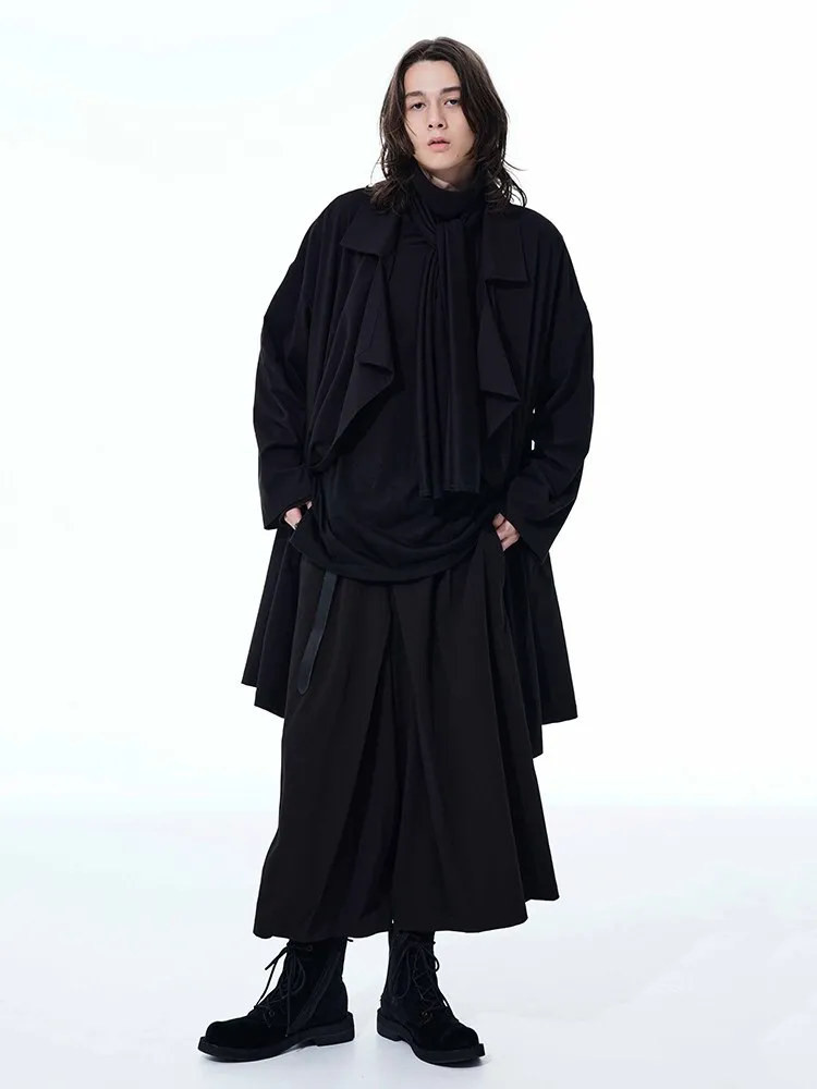 ジャケット・アウター super long coat BLACK Mens Spring/Autumn Long Windproof Trench Coat, Solid Color