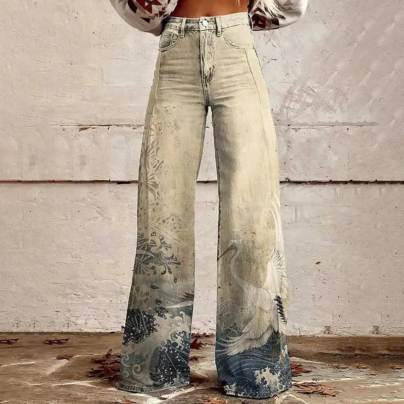 DHgate.com:Cherry Blossom Embroidery Baggy Jeans - Harajuku