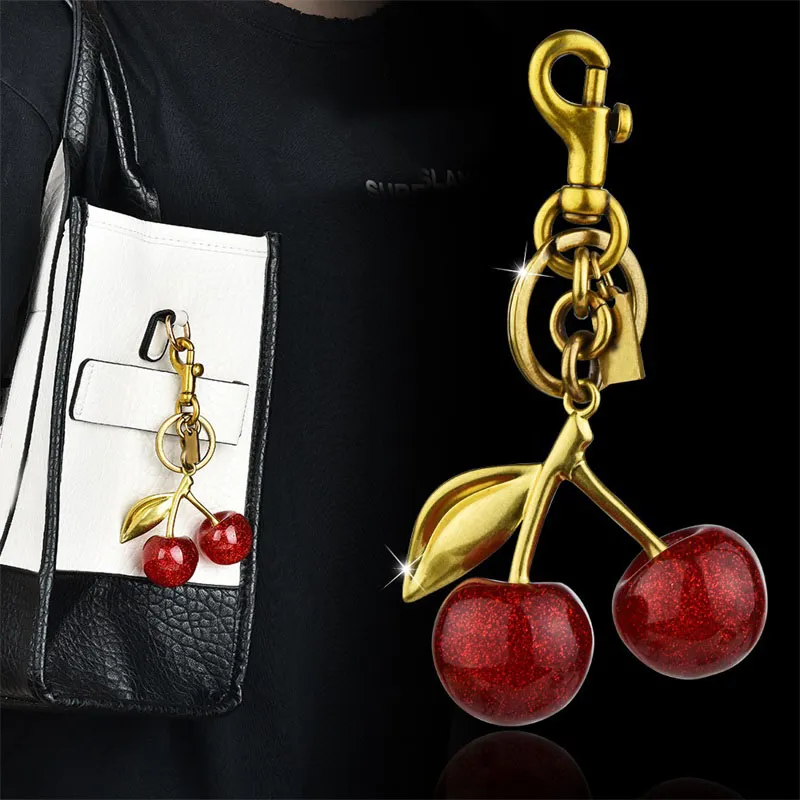 Shining Cherry Bag Pendant Keychain - Resin & Metal Car Accessory, Gift For Her