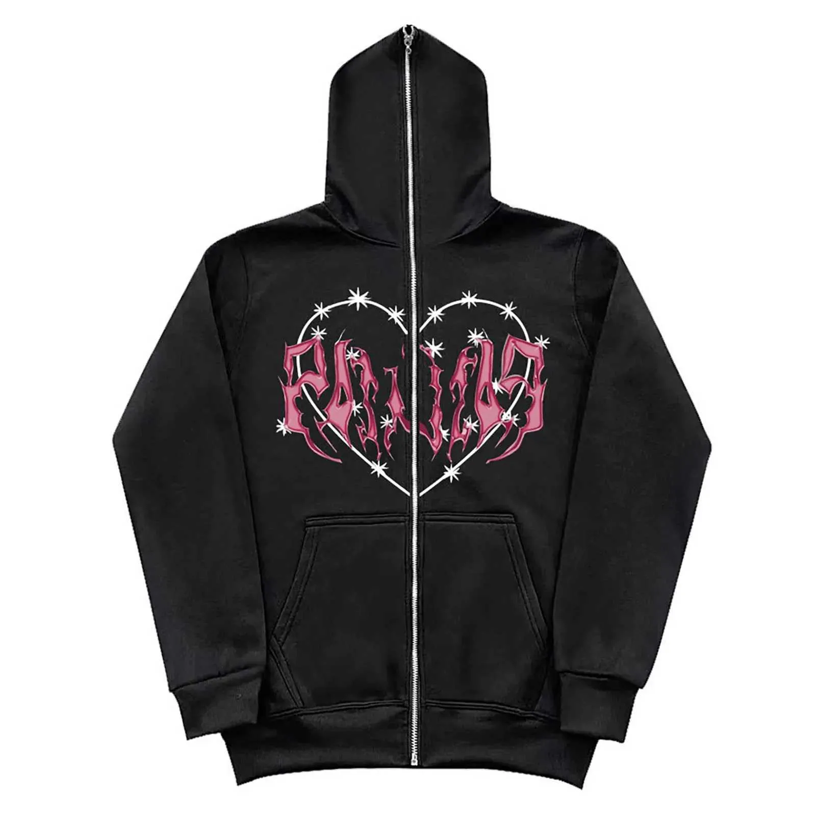 Dark Fashion Heart Butterfly Print Long Sleeve Sport Hooded Full 