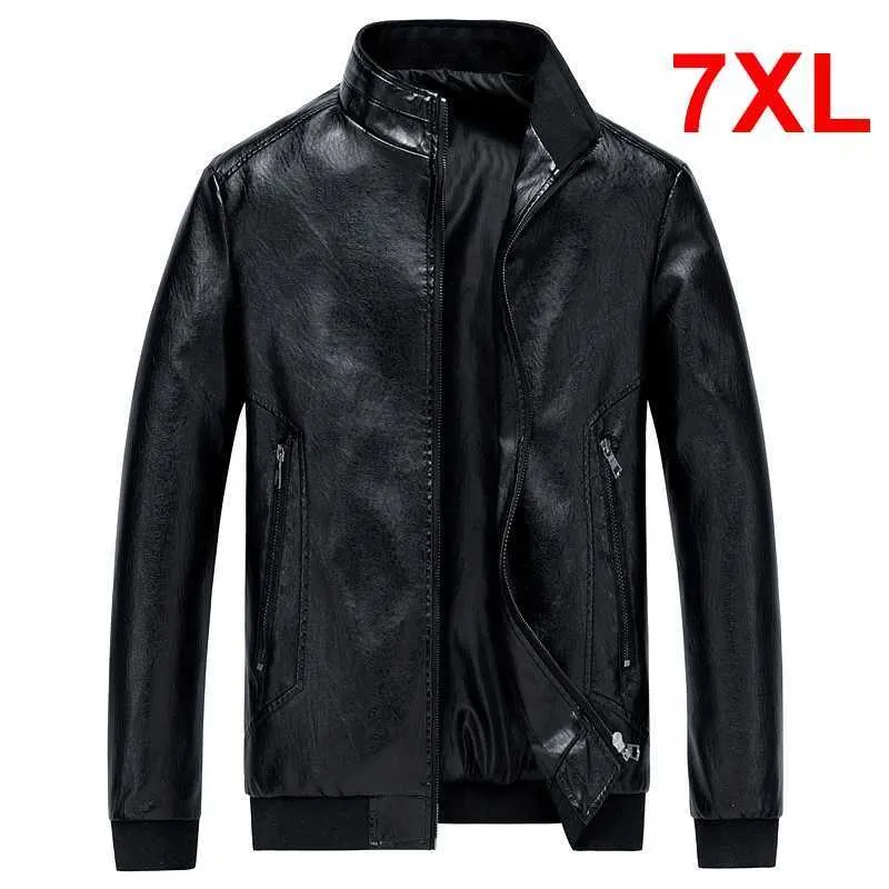 Mens 6XL-7XL Solid Color PU Leather Jacket Casual Fashion Luxury