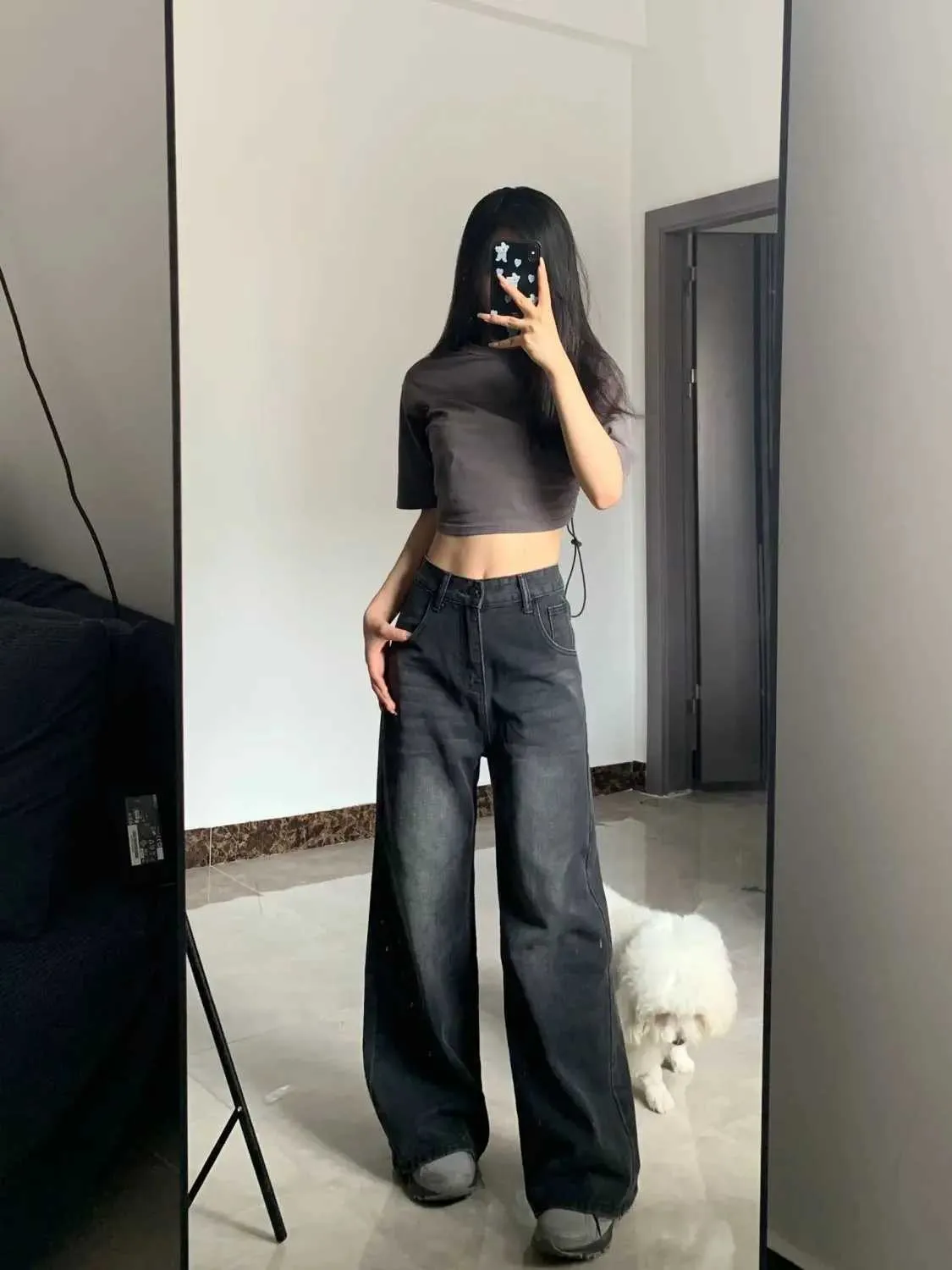 High Waist Black Washed Denim Jeans - Grunge Y2K Streetwear