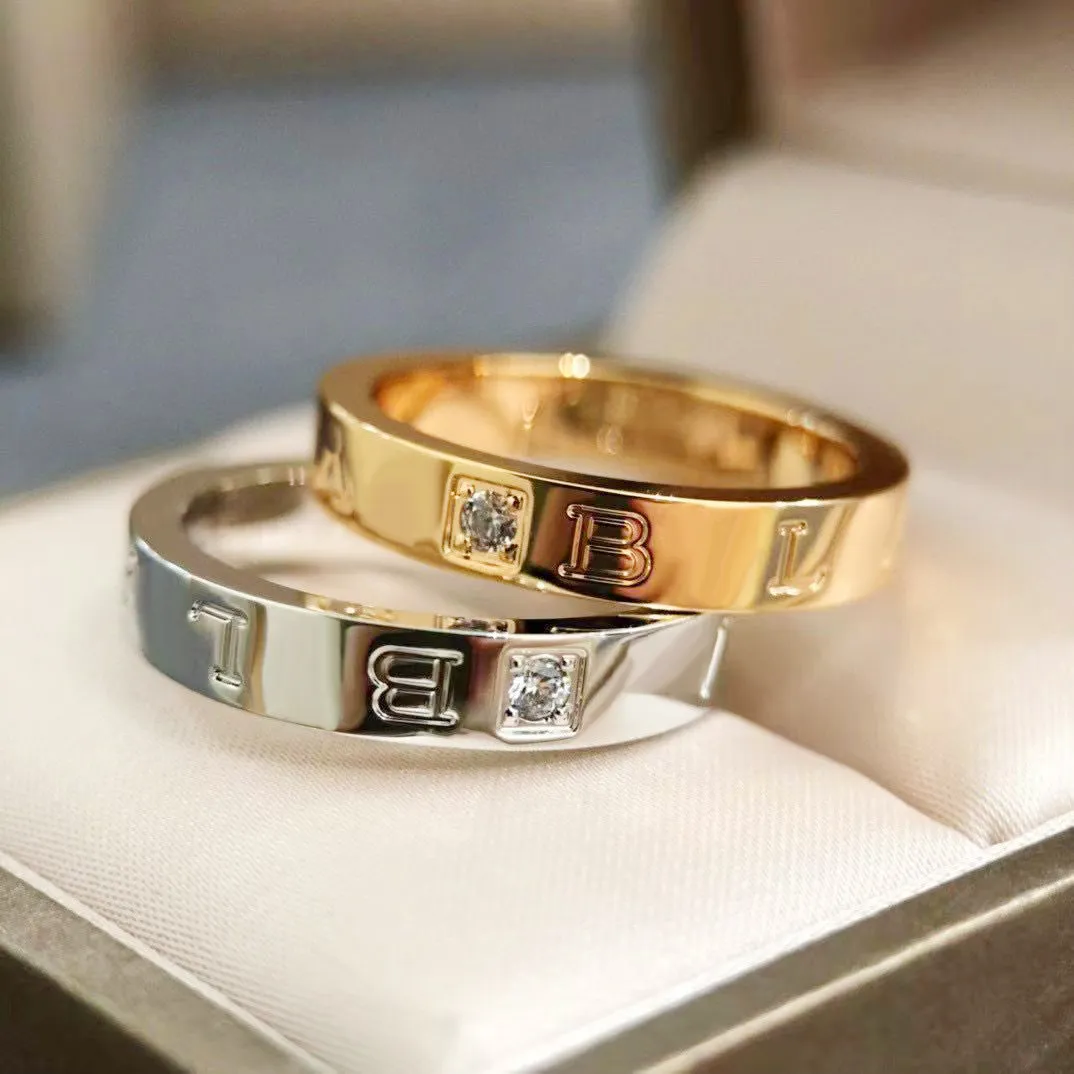 Luxury Designer Thin Wide Engraved BV Ring In 18K Gold, Rose Gold 