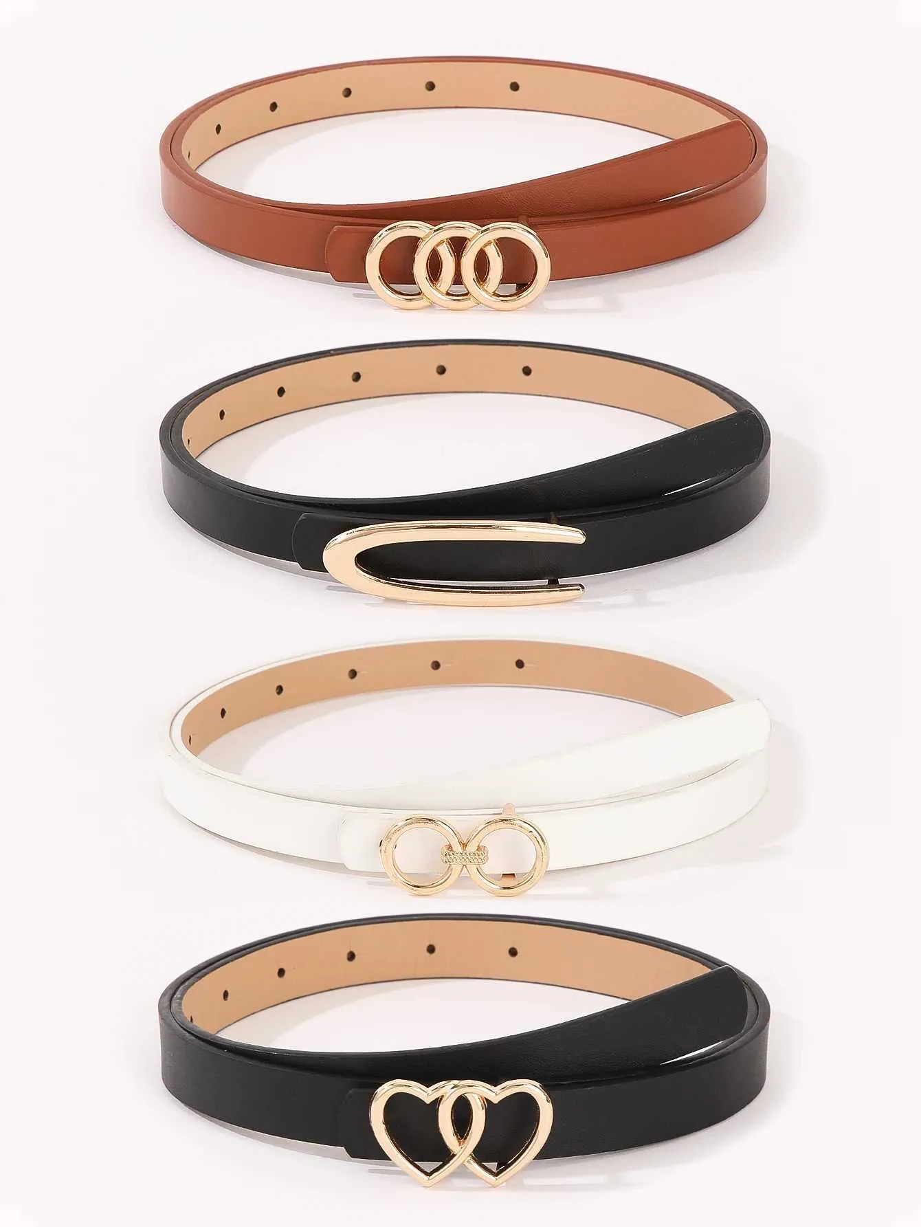 Triple Love Button PU Leather Belts for Women - Classic 