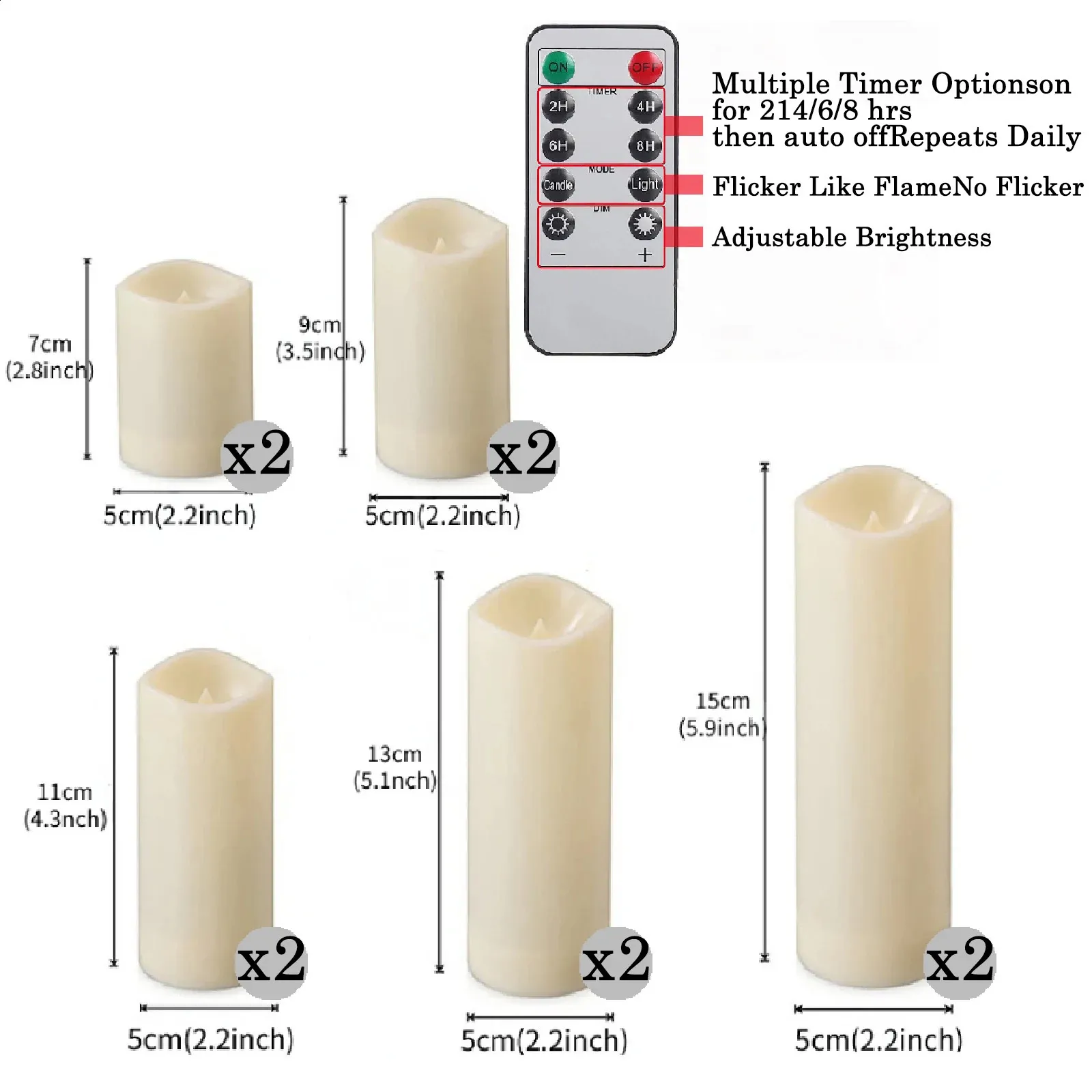 Flameless LED Candles With Remote - 3x5 Inch Real Wax Pillar Candles With Timer Function