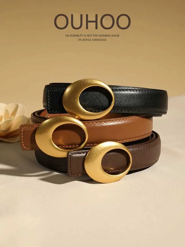 Womens Ultra-Thin Gold Oval Buckle Leather Belt - Adjustable, Tight Fit for  Jeans, Dresses, Jackets from Dhgate Belts - price 17.17