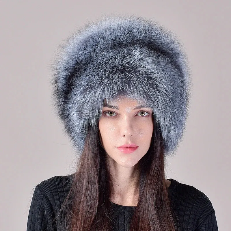Women Real Fox Fur Hat Ladies Silver Fox Full Fur Russian Hat: FurHatWorld.com main image 3